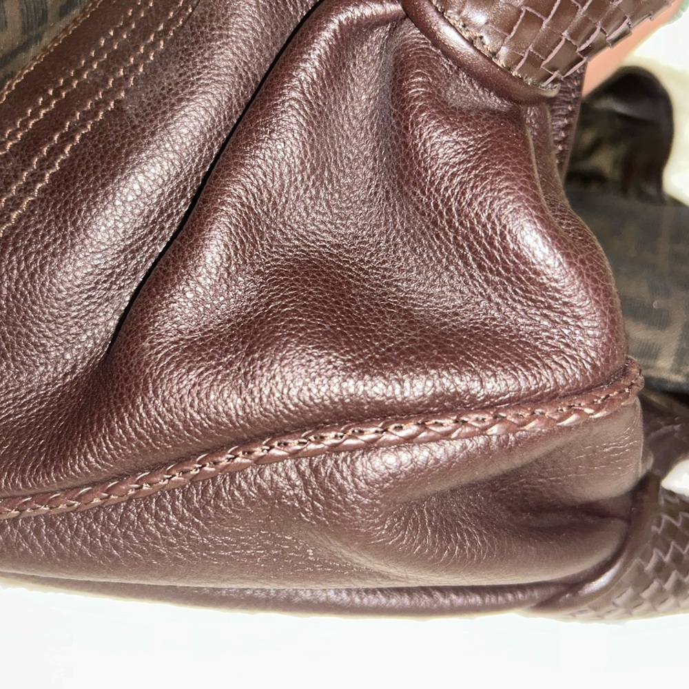 Designer-Inspired Brown Leather & Monogram Shoulder Bag - Picture 6 of 9